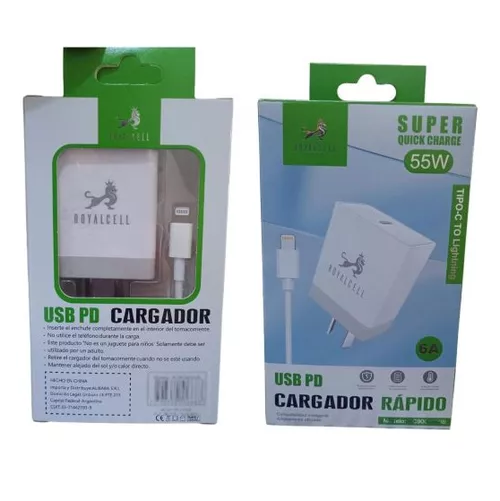 Kit Cargador 2 en 1 Lightning Carga Rapida 55W Usb C Royalcell
