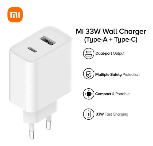 Cabezal Xiaomi Mi 33W Usb A + Usb C ORIGINAL