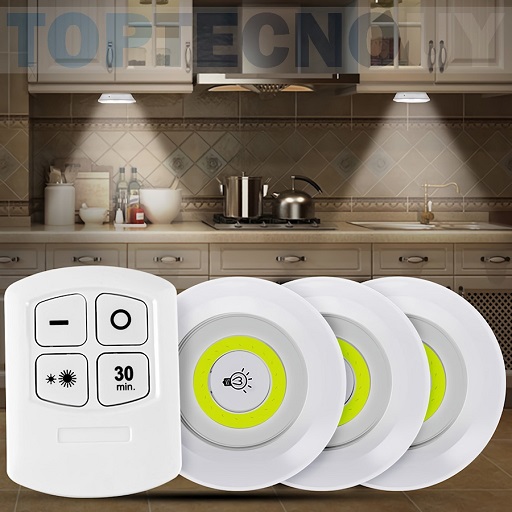 [6934164320107 0723540564176] Kit de 3 Luces Led Cob con Control Remoto (9cm)