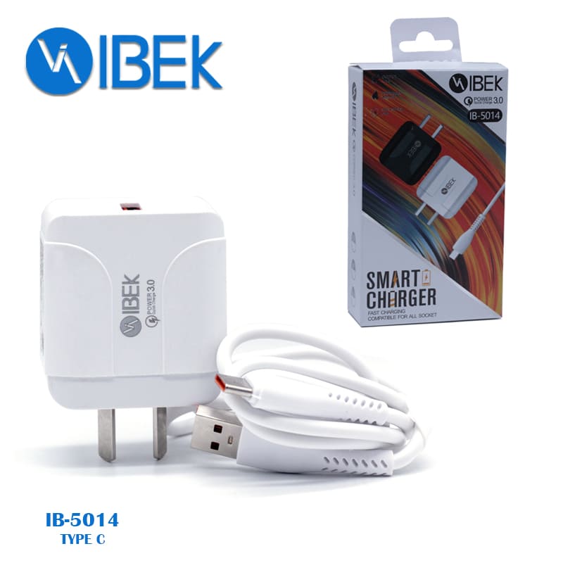 [7790839907863 IB-5014] Kit Cargador 2 en 1 Ibek Tipo C 5.1A Quick Charge 3.0 (hasta 9V)