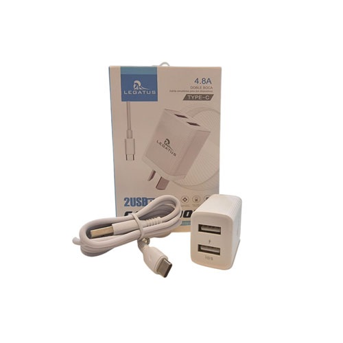 [7796350510674 RC5004800B] Kit Cargador 2 en 1 Legatus Tipo C Carga Rapida 4.8A doble usb
