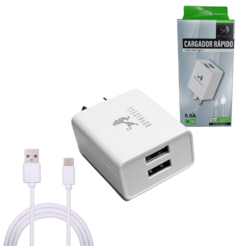 [504648  RC5005000A] Kit Cargador 2 en 1 Royalcell Tipo C Carga Rapida 5A doble usb