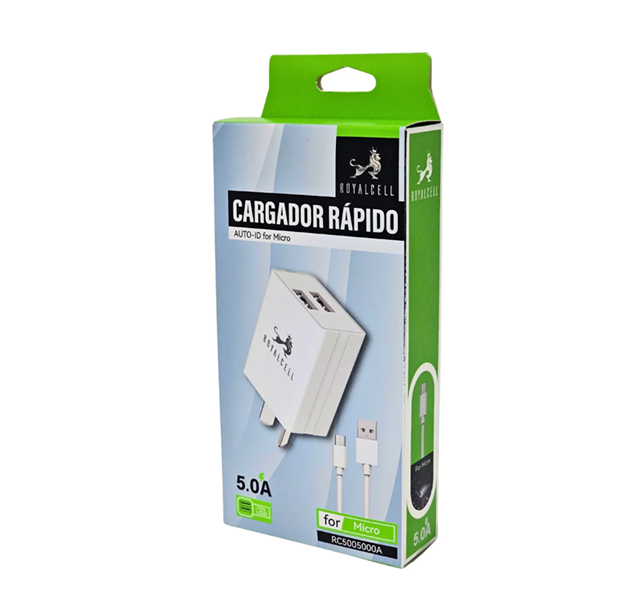 [504649 RC5005000A] Kit Cargador 2 en 1 Royalcell V8 Carga Rapida 5A doble usb