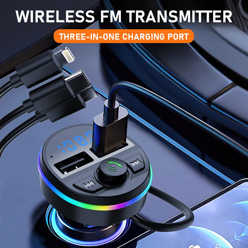 [504696] Transmisor FM BT Cargador 2 Usb Cable 3 en 1 12/24v 3.1A G45